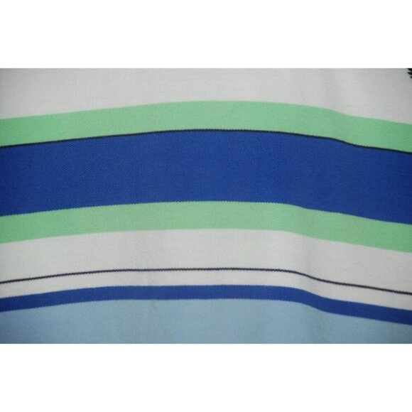 Chaps Mens Short Sleeve Polo Shirt Size L White Blue & Green Striped Preppy Golf - Picture 4 of 7